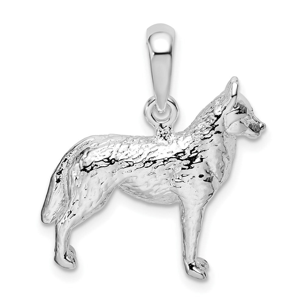 Sterling Silver Rhodium-plated Textured 3D Siberian Husky Pendant