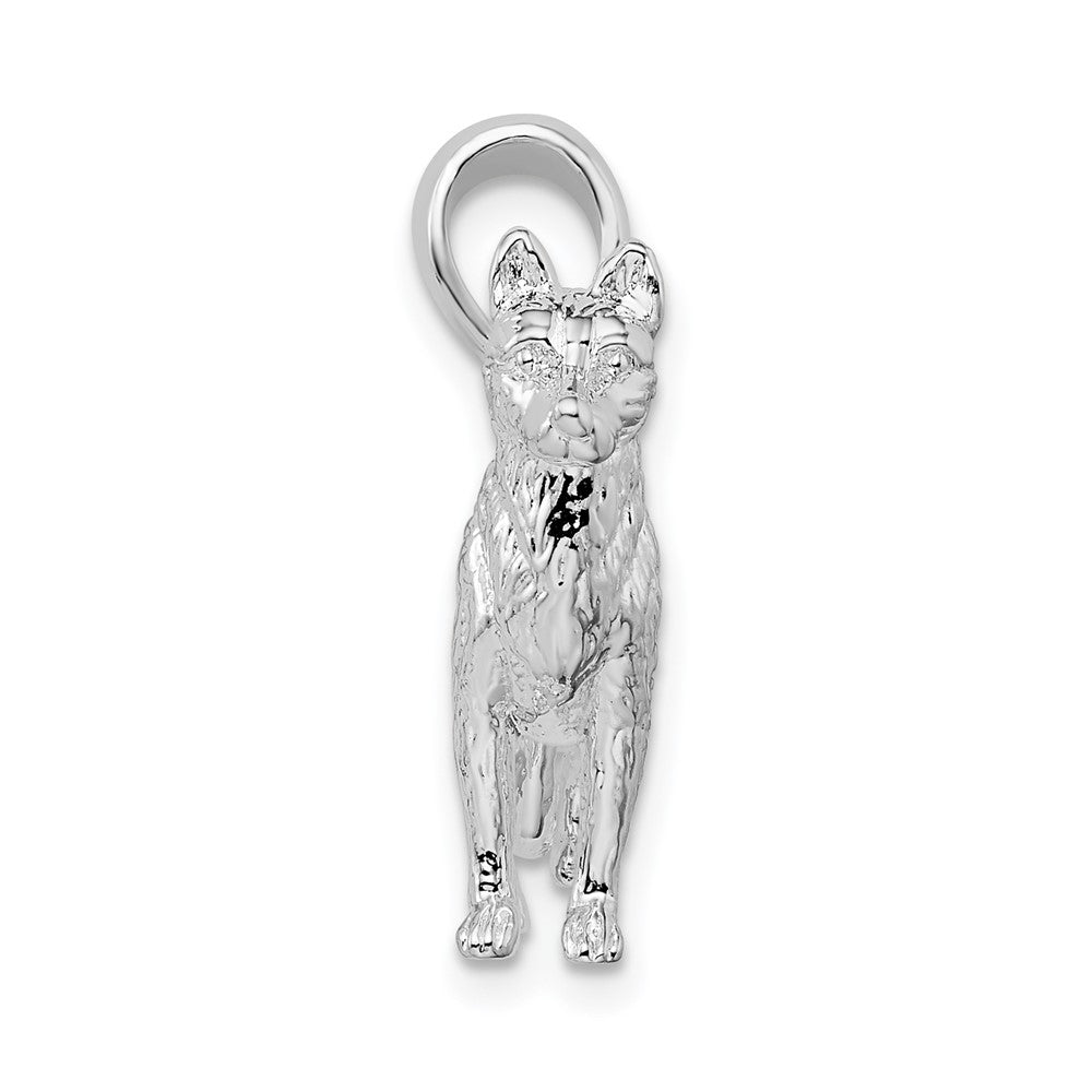 Sterling Silver Rhodium-plated Textured 3D German Shepherd Pendant - Product Photo