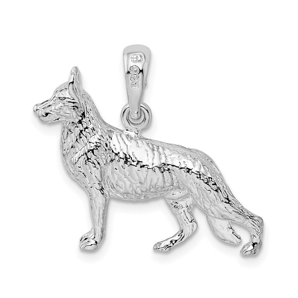 Sterling Silver Rhodium-plated Textured 3D German Shepherd Pendant - Product Photo