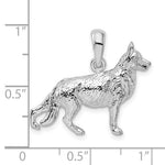 Sterling Silver Rhodium-plated Textured 3D German Shepherd Pendant - Product Photo