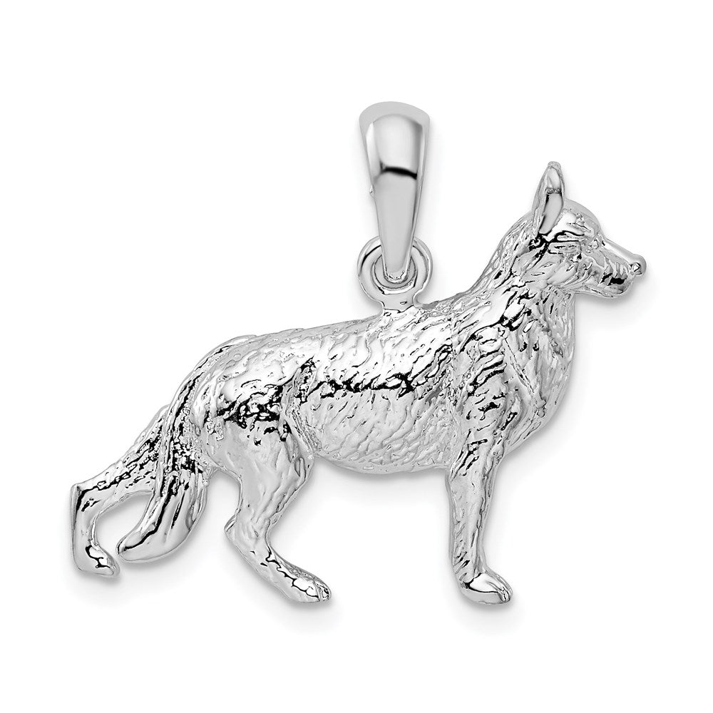 Sterling Silver Rhodium-plated Textured 3D German Shepherd Pendant - Product Photo