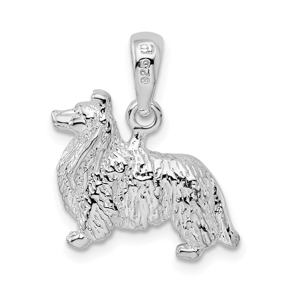 Sterling Silver Rhodium-plated Textured 3D Shetland Sheepdog Pendant - Product Photo