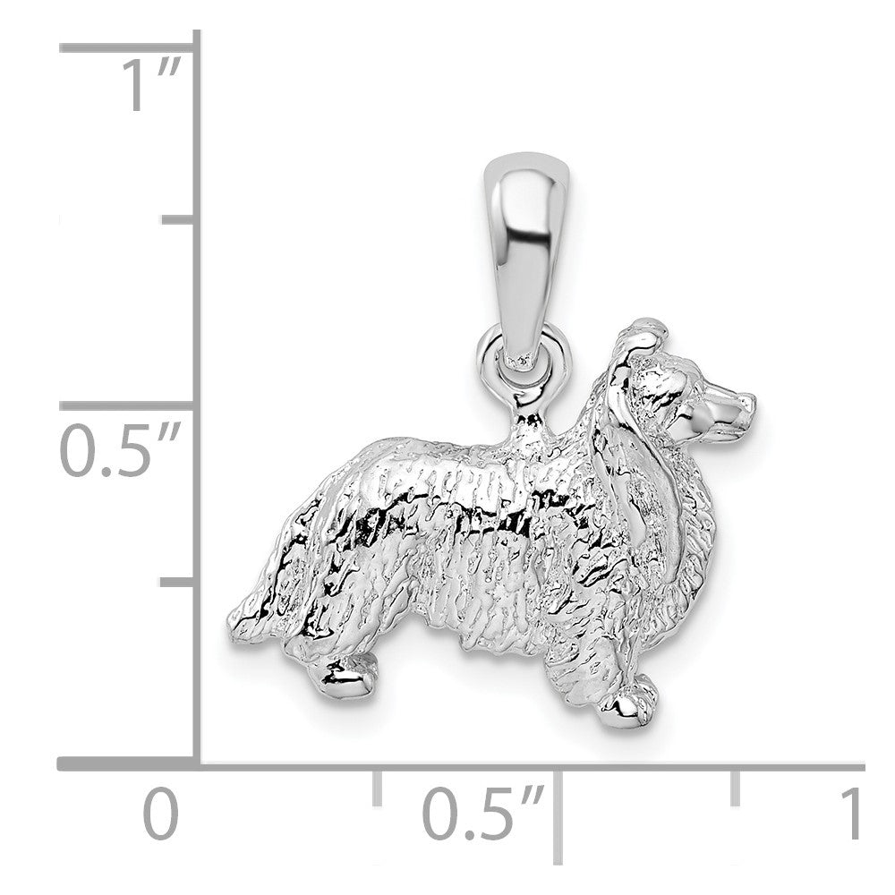 Sterling Silver Rhodium-plated Textured 3D Shetland Sheepdog Pendant - Product Photo