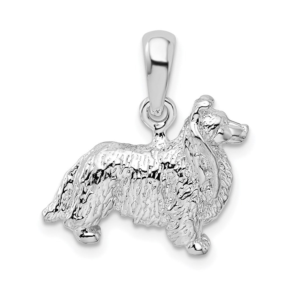 Sterling Silver Rhodium-plated Textured 3D Shetland Sheepdog Pendant - Product Photo