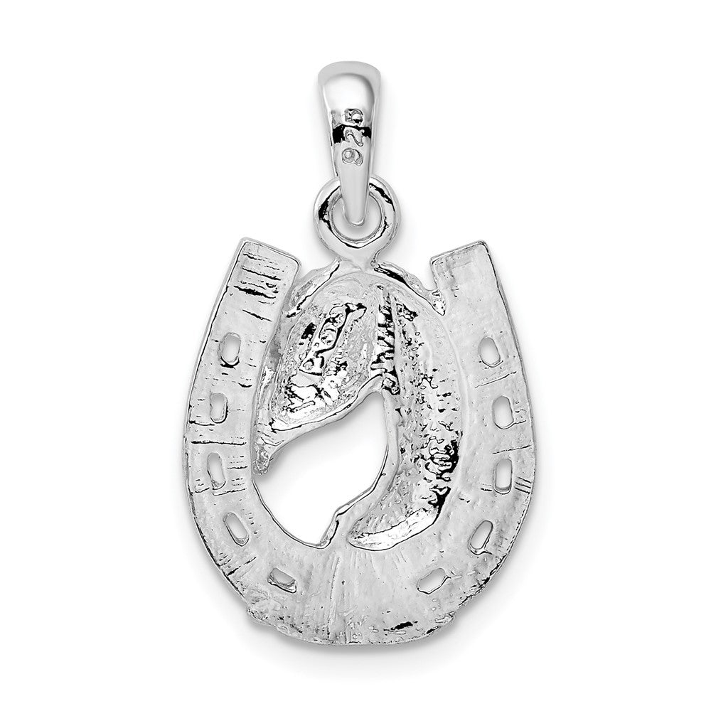 Sterling Silver Rhod-plated Polished Horse Head in Horseshoe Pendant - Product Photo