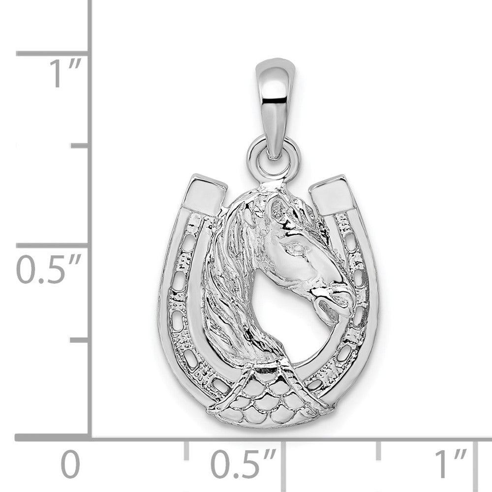 Sterling Silver Rhod-plated Polished Horse Head in Horseshoe Pendant - Product Photo