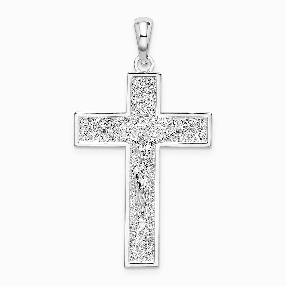 Sterling Silver Rhodium-plated Textured Latin Crucifix Pendant - Product Photo