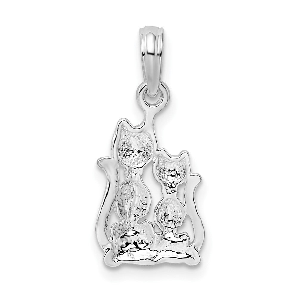 Sterling Silver Rhodium-plated Polished Big and Little Cats Pendant - Product Photo