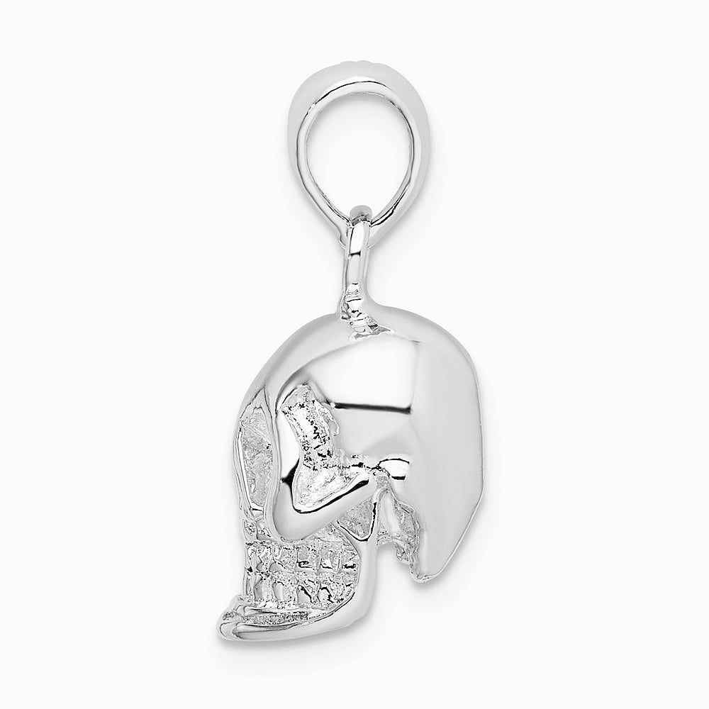 Sterling Silver Rhodium-plated Polished 3D Skull Pendant - Product Photo