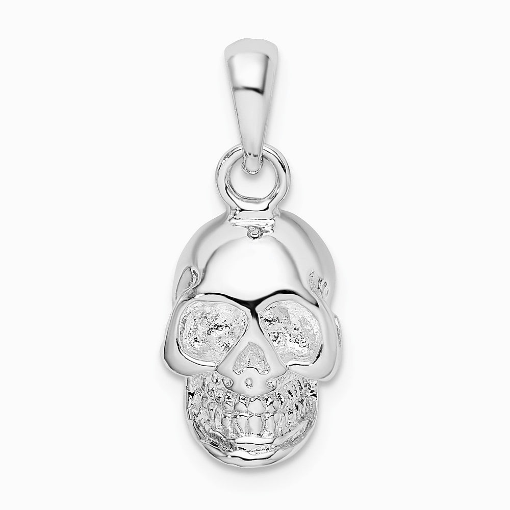 Sterling Silver Rhodium-plated Polished 3D Skull Pendant - Product Photo