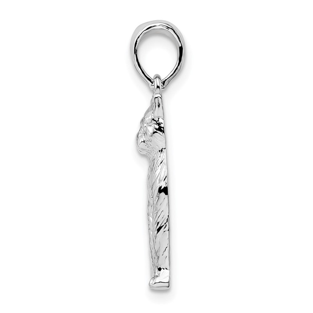 Sterling Silver Rhodium-plated Textured Sitting Cat Pendant - Product Photo