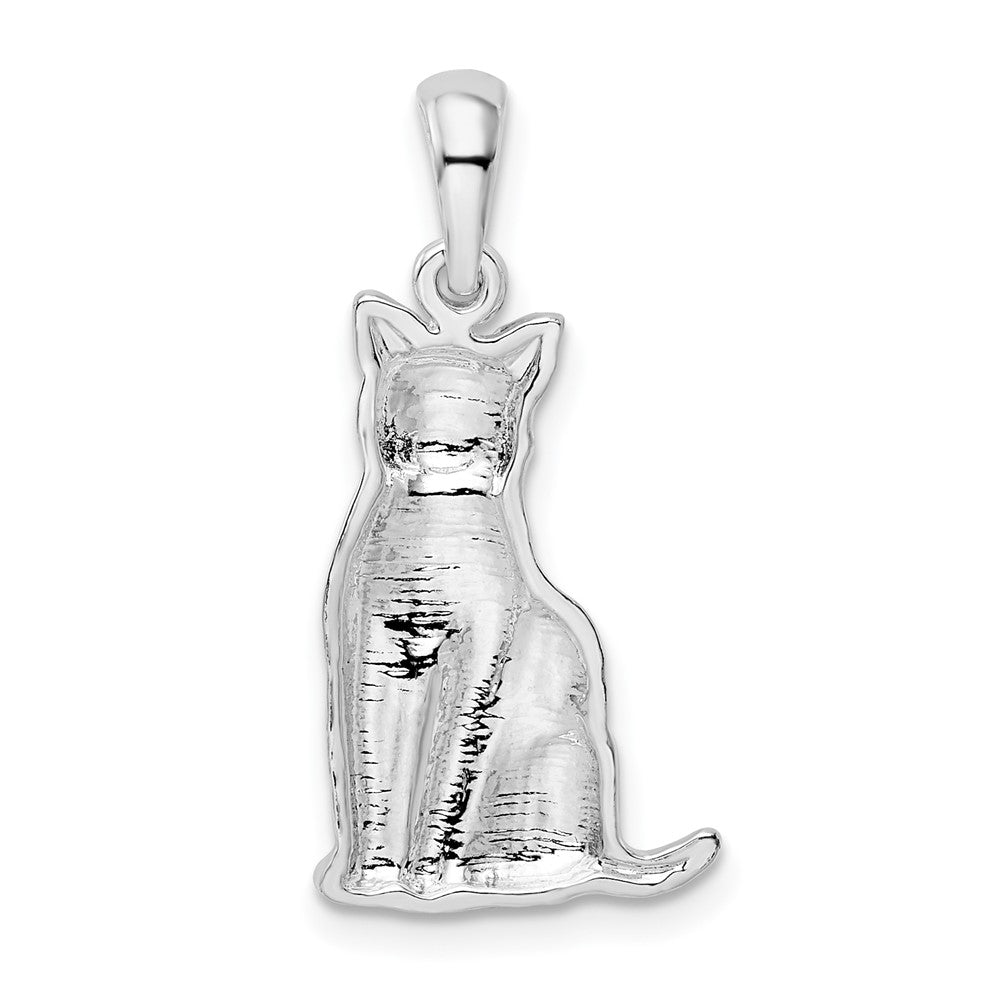 Sterling Silver Rhodium-plated Textured Sitting Cat Pendant - Product Photo