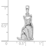 Sterling Silver Rhodium-plated Textured Sitting Cat Pendant - Product Photo
