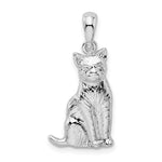 Sterling Silver Rhodium-plated Textured Sitting Cat Pendant - Product Photo