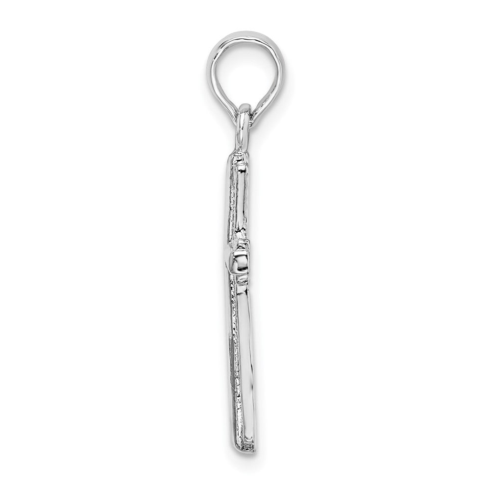 Sterling Silver Rhod-plated Polished Striped Border Latin Cross Pendant - Product Photo