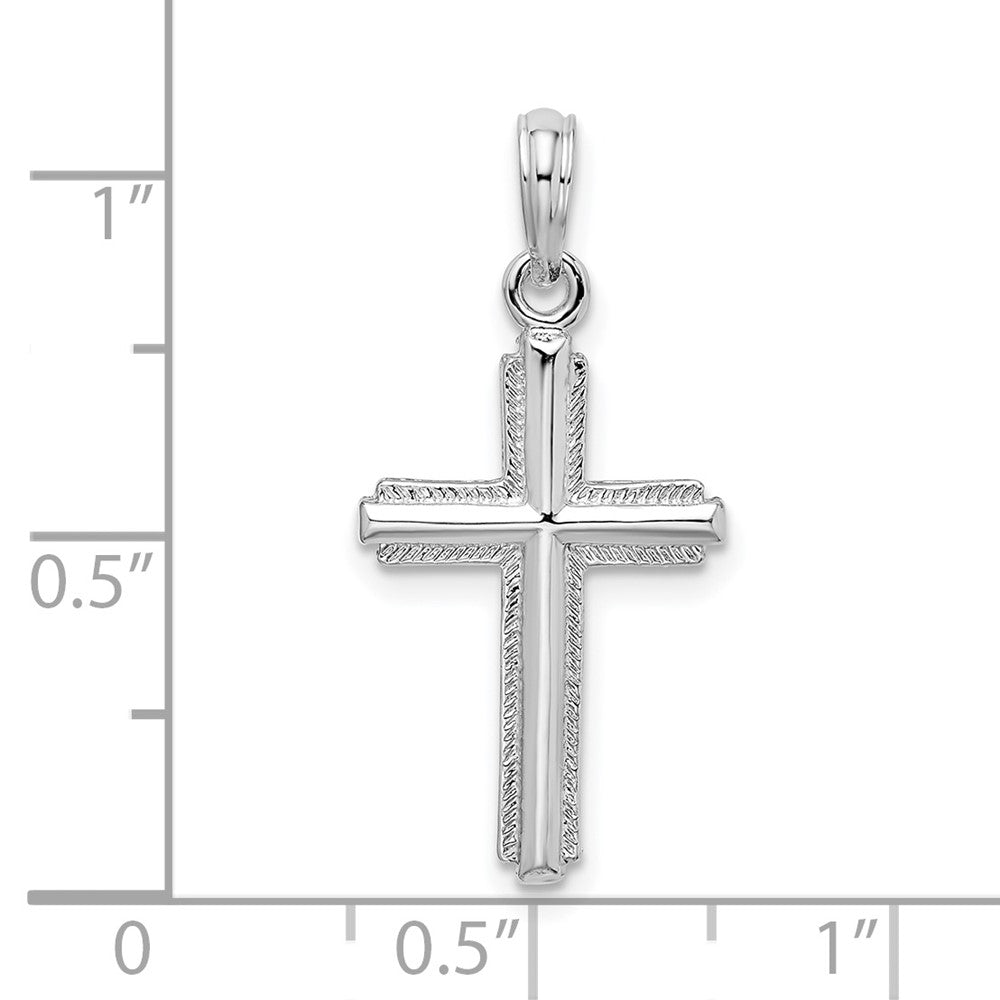 Sterling Silver Rhod-plated Polished Striped Border Latin Cross Pendant - Product Photo