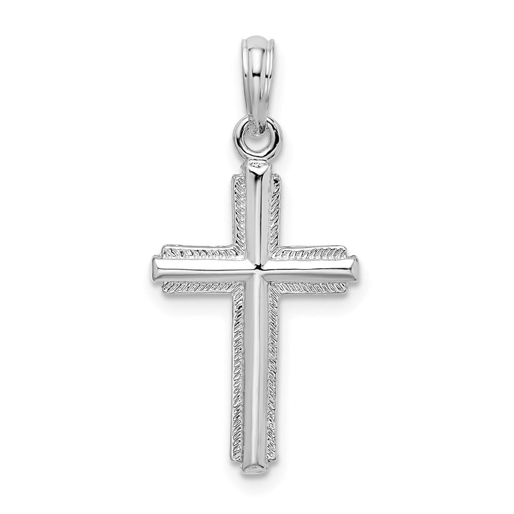 Sterling Silver Rhodium-plated Polished Striped Border Latin Cross Pendant