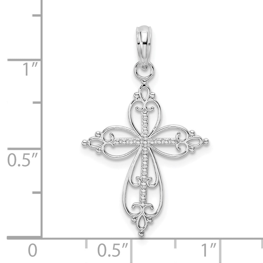 Sterling Silver Polish Fancy Filigree w/Beaded Center Cross Pendant - Product Photo