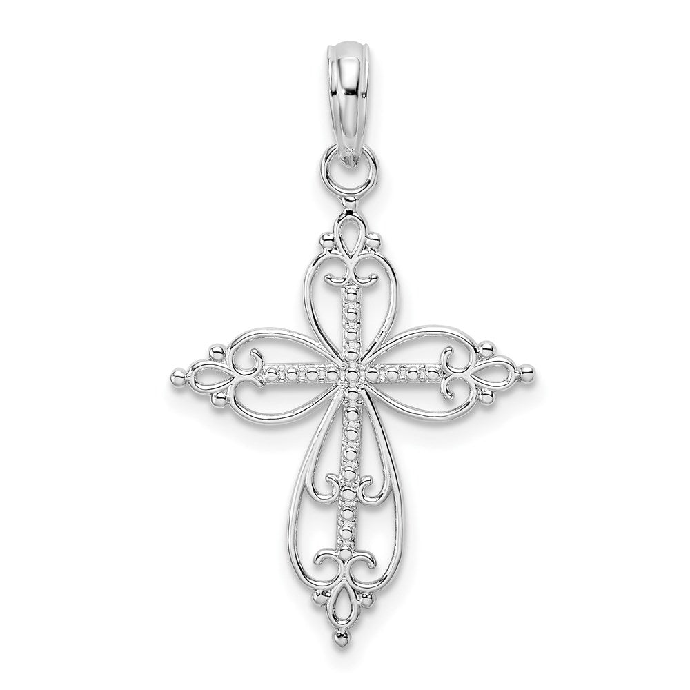 Sterling Silver Polish Fancy Filigree w/Beaded Center Cross Pendant - Product Photo