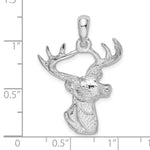Sterling Silver Rhodium-plated 6-point Buck Deer Head Profile Pendant - Product Photo