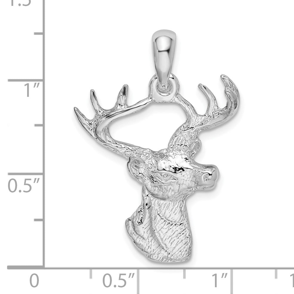 Sterling Silver Rhodium-plated 6-point Buck Deer Head Profile Pendant - Product Photo