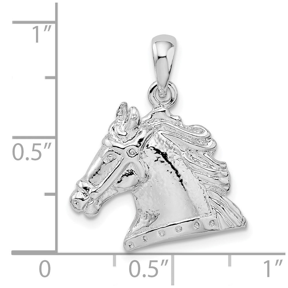 Sterling Silver Rhodium-plated Polished Horse Head Pendant - Product Photo
