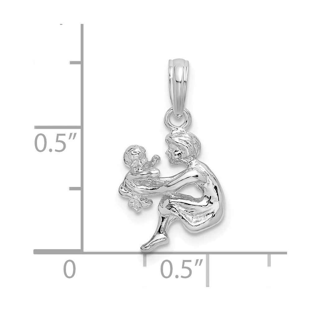 Sterling Silver Rhodium-plated Polished 3D Mother and Baby Pendant - Product Photo