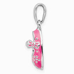 Sterling Silver Rhodium-plated 3D Pink Enameled Baby Shoe Pendant - Product Photo