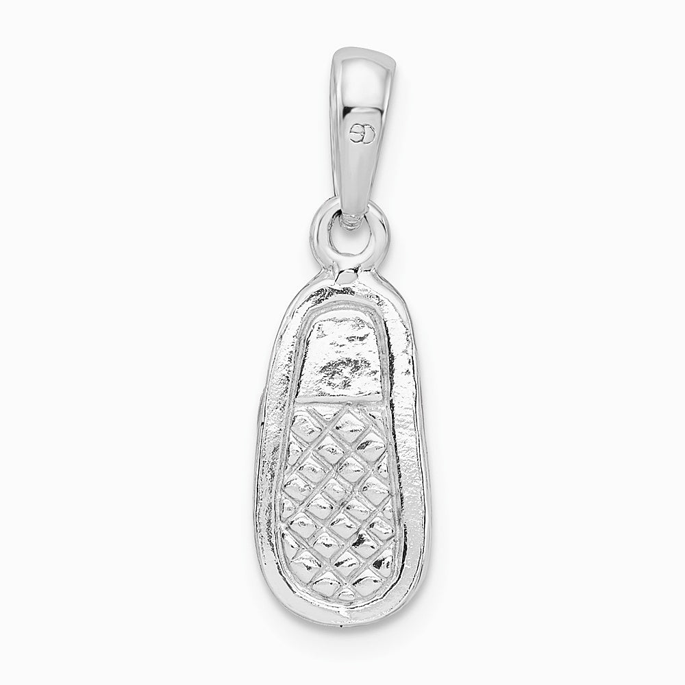 Sterling Silver Rhodium-plated 3D Pink Enameled Baby Shoe Pendant - Product Photo