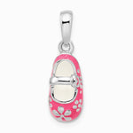 Sterling Silver Rhodium-plated 3D Pink Enameled Baby Shoe Pendant - Product Photo