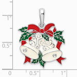 Sterling Silver Rhodium-plated Polished Enameled Bells/Holly Pendant - Product Photo