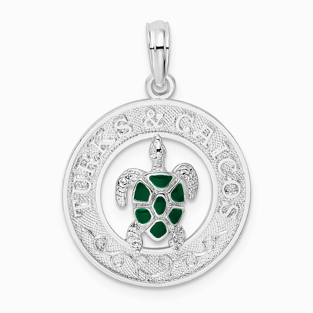 Sterling Silver Rhodium-plated Enameled Turks Caicos with Turtle Pendant - Product Photo