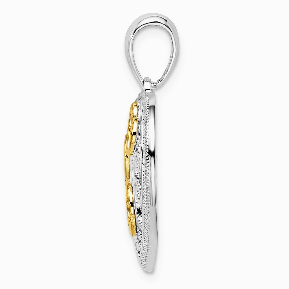 Sterling Silver Rhodium-plated Fancy Heart with 14K Accents Pendant - Product Photo