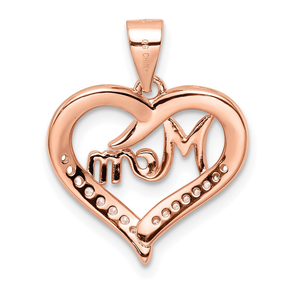 Sterling Silver Rose-tone CZ Mom Heart Pendant - Product Photo