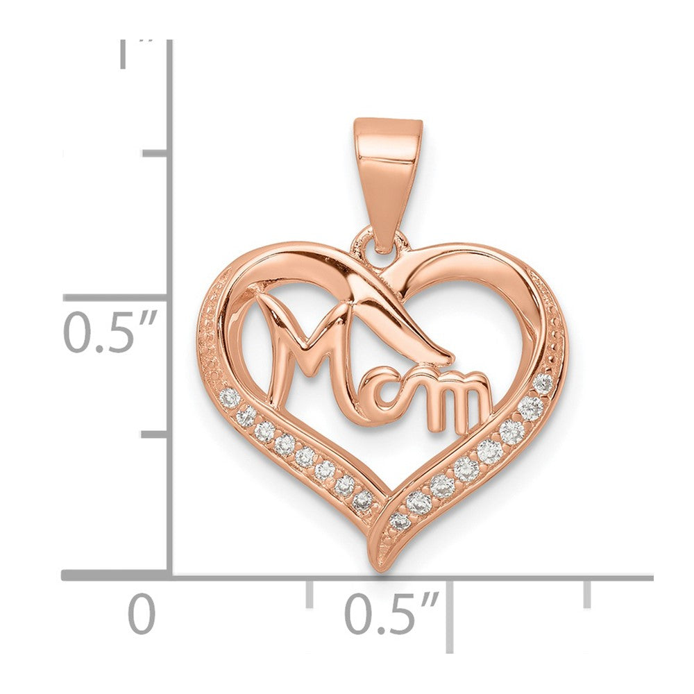 Sterling Silver Rose-tone CZ Mom Heart Pendant - Product Photo