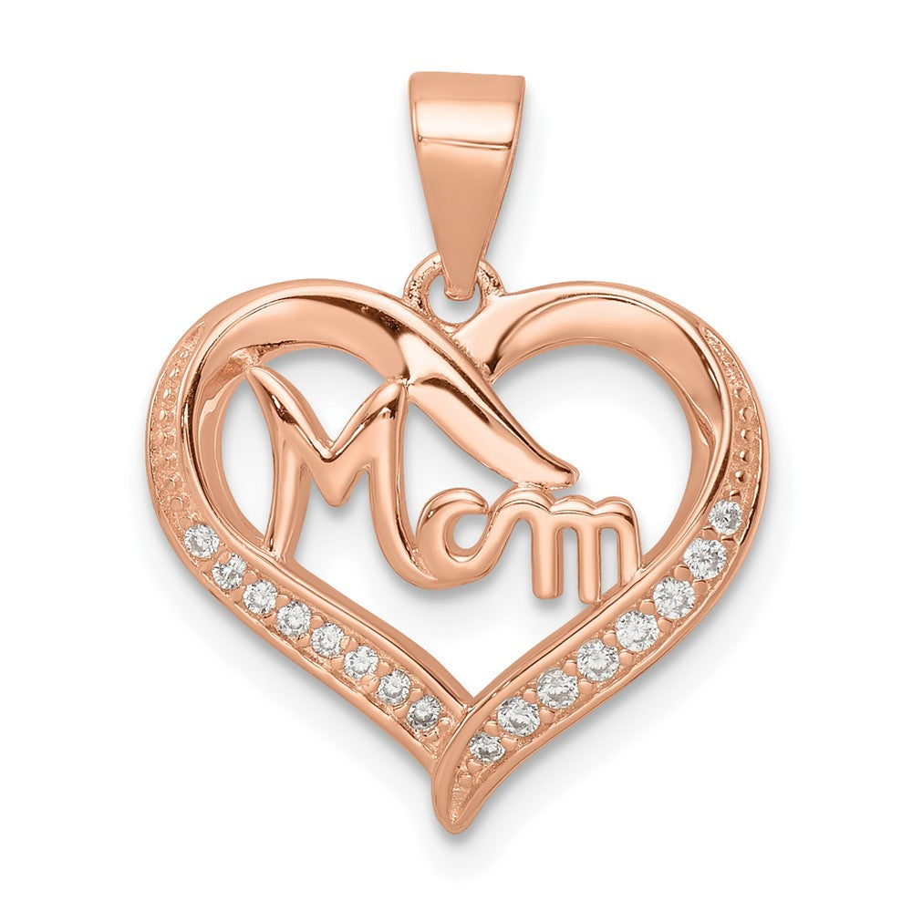 Sterling Silver Rose-tone CZ Mom Heart Pendant - Product Photo