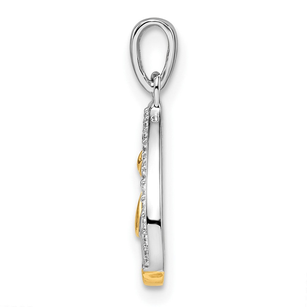 Sterling Silver RH-plated & Gold-plated CZ Heart w/Two Cats Pendant - Product Photo