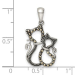 Sterling Silver Antiqued Polished Marcasite Cats Pendant - Product Photo