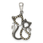 Sterling Silver Antiqued Polished Marcasite Cats Pendant - Product Photo