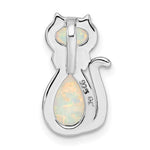 Sterling Silver Rhodium-plated White Created Opal Cat Chain Slide - Product Photo