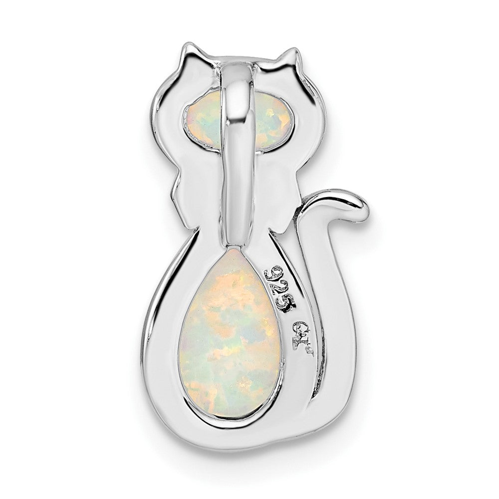 Sterling Silver Rhodium-plated White Created Opal Cat Chain Slide - Product Photo