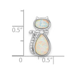 Sterling Silver Rhodium-plated White Created Opal Cat Chain Slide - Product Photo