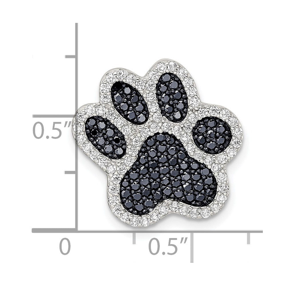 Sterling Silver Rhodium-plated Polished CZ Paw Print Chain Slide - Product Photo