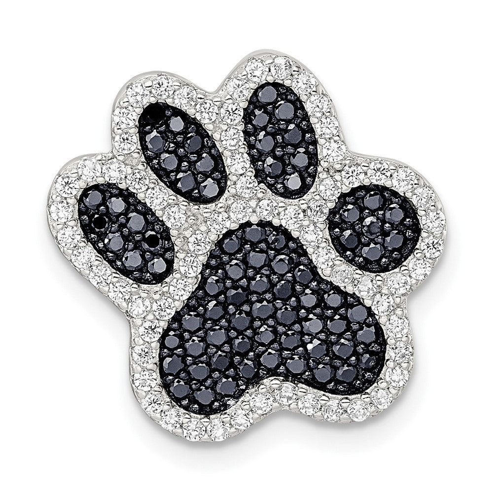 Sterling Silver Rhodium-plated Polished CZ Paw Print Chain Slide - Product Photo