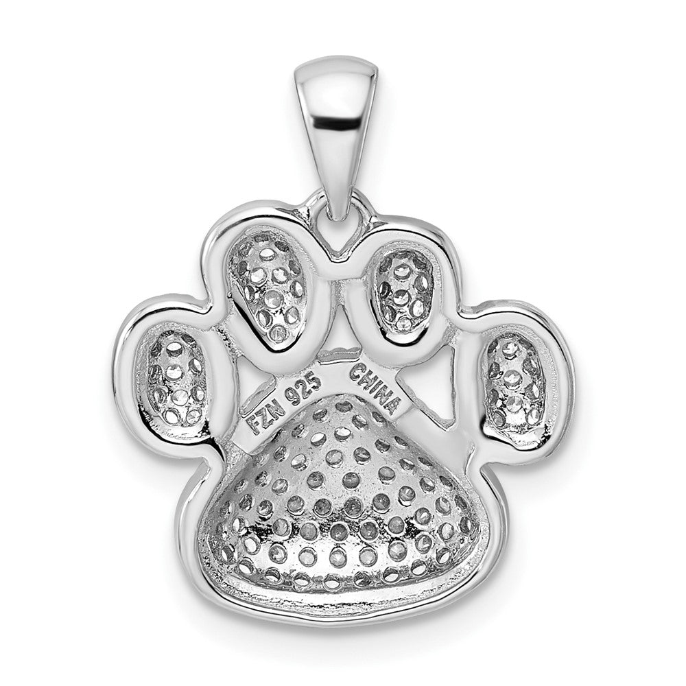 Sterling Silver Rhodium-plated Polished CZ Paw Print Pendant - Product Photo
