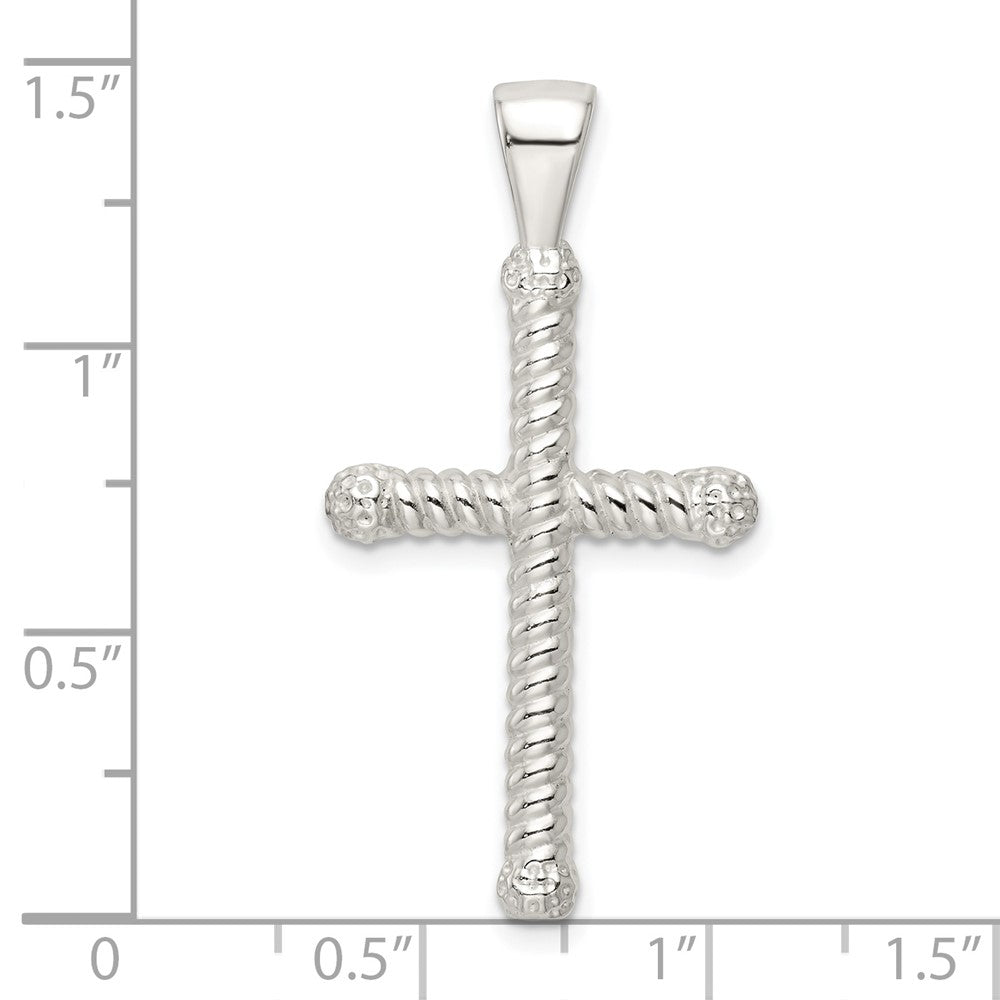 Sterling Silver Polished Twisted Hollow Latin Cross Pendant - Product Photo