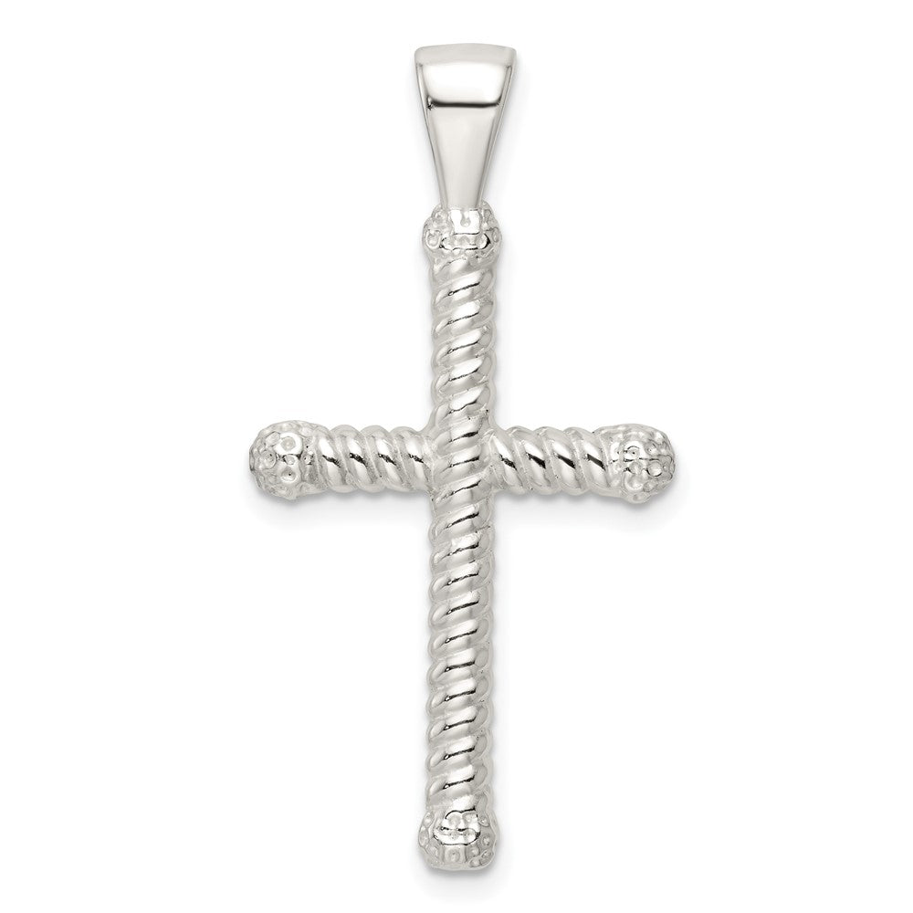 Sterling Silver Polished Twisted Hollow Latin Cross Pendant - Product Photo