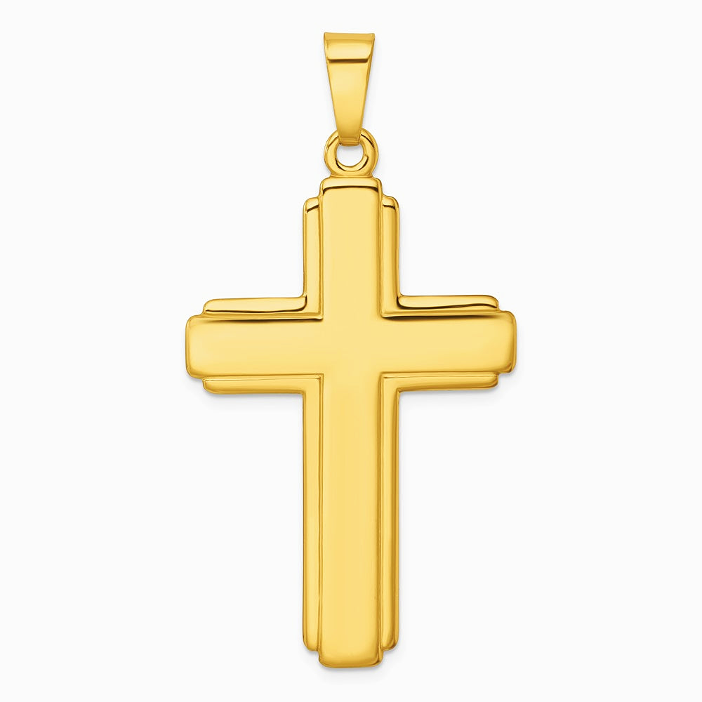 Sterling Silver Gold-tone Polished and Grooved Cross Pendant - Product Photo