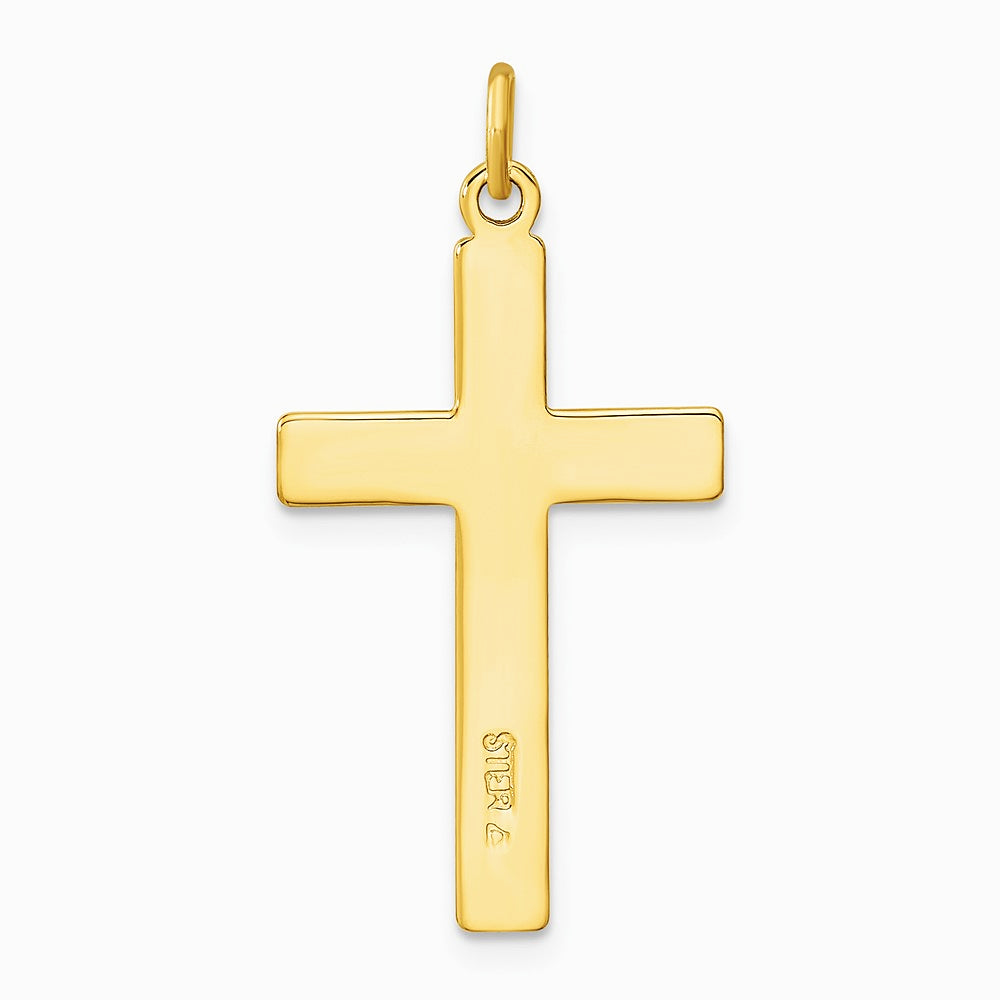 Sterling Silver Gold-plated Polished and Satin Diamond-Cut Cross Pendant - Product Photo