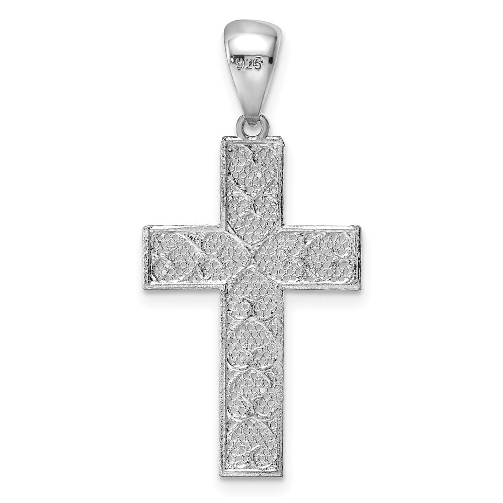 Sterling Silver Rhodium-plated Polished & D/C Cross Pendant - Product Photo